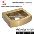 PVD Copper Brass Gold Plated Bathroom Vessel Sink, Commercial Handmade Stainless Steel Vessel Basin Lavatory Sink for Hotel